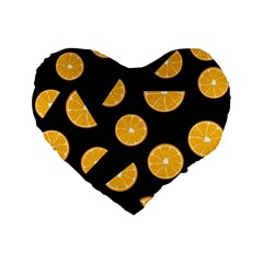 Oranges Pattern - Black Standard 16  Premium Heart Shape Cushions by Valentinaart