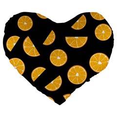 Oranges Pattern - Black Large 19  Premium Heart Shape Cushions by Valentinaart