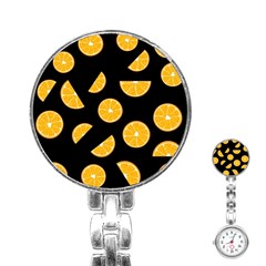 Oranges Pattern - Black Stainless Steel Nurses Watch by Valentinaart