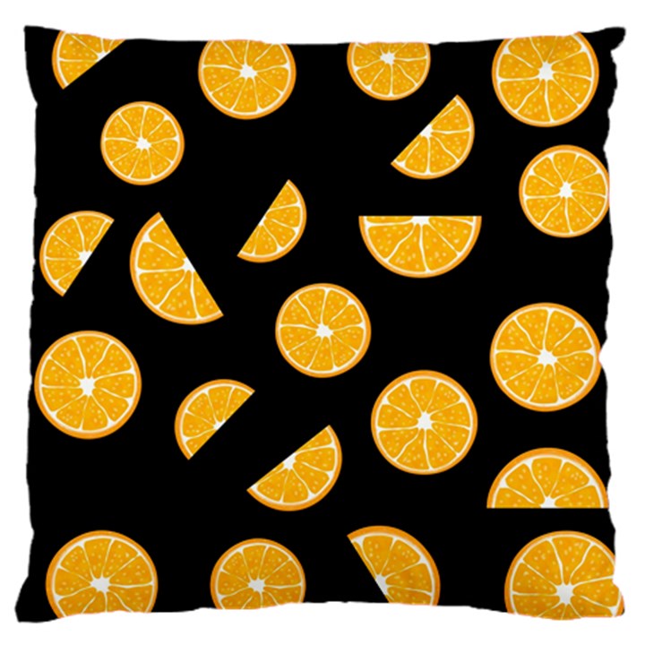 Oranges pattern - black Large Flano Cushion Case (One Side)