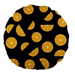 Oranges Pattern - Black Large 18  Premium Flano Round Cushions by Valentinaart