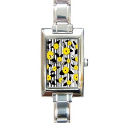 Yellow Floral Pattern Rectangle Italian Charm Watch