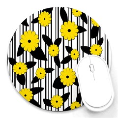 Yellow Floral Pattern Round Mousepads by Valentinaart