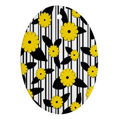 Yellow Floral Pattern Ornament (oval)  by Valentinaart