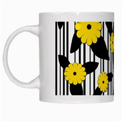 Yellow Floral Pattern White Mugs