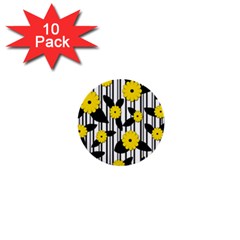 Yellow Floral Pattern 1  Mini Buttons (10 Pack)  by Valentinaart