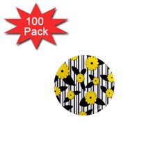 Yellow Floral Pattern 1  Mini Magnets (100 Pack)  by Valentinaart