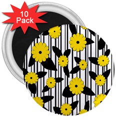 Yellow Floral Pattern 3  Magnets (10 Pack)  by Valentinaart