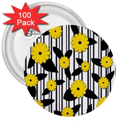 Yellow Floral Pattern 3  Buttons (100 Pack)  by Valentinaart