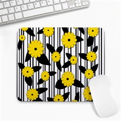 Yellow Floral Pattern Large Mousepads by Valentinaart