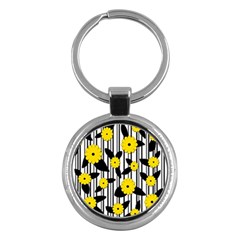 Yellow Floral Pattern Key Chains (round)  by Valentinaart