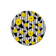 Yellow Floral Pattern Rubber Round Coaster (4 Pack)  by Valentinaart