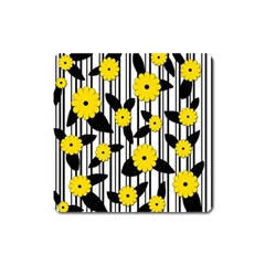 Yellow Floral Pattern Square Magnet by Valentinaart