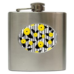 Yellow Floral Pattern Hip Flask (6 Oz) by Valentinaart