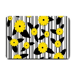 Yellow Floral Pattern Small Doormat  by Valentinaart