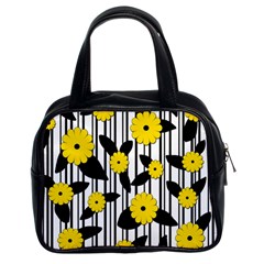 Yellow Floral Pattern Classic Handbags (2 Sides) by Valentinaart