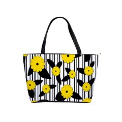 Yellow Floral Pattern Shoulder Handbags by Valentinaart