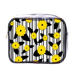 Yellow Floral Pattern Mini Toiletries Bags by Valentinaart