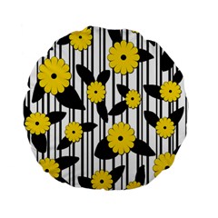 Yellow Floral Pattern Standard 15  Premium Round Cushions by Valentinaart