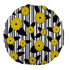 Yellow Floral Pattern Large 18  Premium Round Cushions by Valentinaart