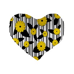 Yellow Floral Pattern Standard 16  Premium Heart Shape Cushions by Valentinaart