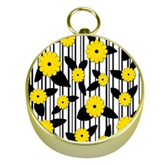 Yellow Floral Pattern Gold Compasses by Valentinaart