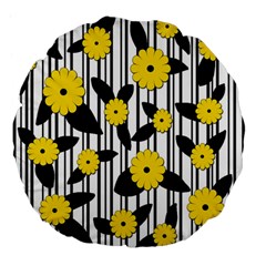 Yellow Floral Pattern Large 18  Premium Flano Round Cushions by Valentinaart