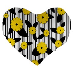 Yellow Floral Pattern Large 19  Premium Flano Heart Shape Cushions by Valentinaart