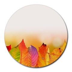 Autumn Leaves Colorful Fall Foliage Round Mousepads by Amaryn4rt