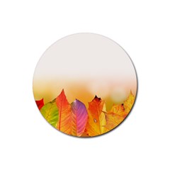 Autumn Leaves Colorful Fall Foliage Rubber Round Coaster (4 Pack)  by Amaryn4rt