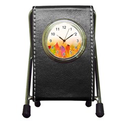 Autumn Leaves Colorful Fall Foliage Pen Holder Desk Clocks by Amaryn4rt