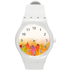 Autumn Leaves Colorful Fall Foliage Round Plastic Sport Watch (m) by Amaryn4rt