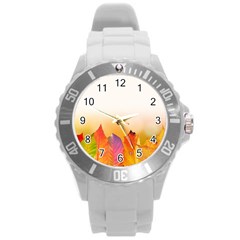 Autumn Leaves Colorful Fall Foliage Round Plastic Sport Watch (l) by Amaryn4rt