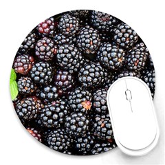 Blackberries Background Black Dark Round Mousepads by Amaryn4rt