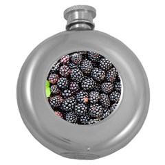 Blackberries Background Black Dark Round Hip Flask (5 Oz) by Amaryn4rt