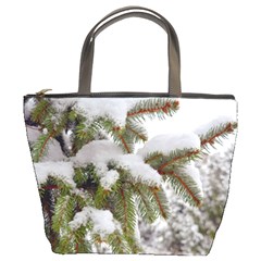 Brad Snow Winter White Green Bucket Bags