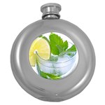 Cold Drink Lime Drink Cocktail Round Hip Flask (5 oz) Front