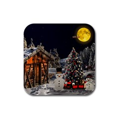 Christmas Landscape Rubber Square Coaster (4 Pack)  by Amaryn4rt