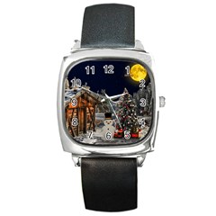 Christmas Landscape Square Metal Watch by Amaryn4rt