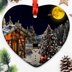 Christmas Landscape Heart Ornament (2 Sides) by Amaryn4rt