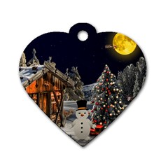 Christmas Landscape Dog Tag Heart (two Sides) by Amaryn4rt