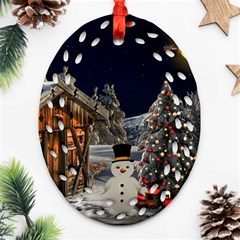 Christmas Landscape Ornament (oval Filigree)  by Amaryn4rt