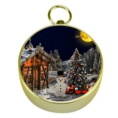 Christmas Landscape Gold Compasses by Amaryn4rt