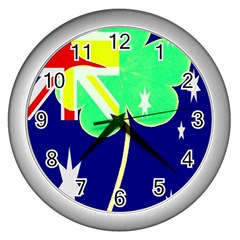 Irish Australian Australia Ireland Shamrock Funny St Patrick Flag Wall Clocks (silver)  by yoursparklingshop