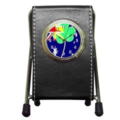 Irish Australian Australia Ireland Shamrock Funny St Patrick Flag Pen Holder Desk Clocks by yoursparklingshop