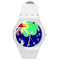 Irish Australian Australia Ireland Shamrock Funny St Patrick Flag Round Plastic Sport Watch (m) by yoursparklingshop