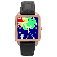 Irish Australian Australia Ireland Shamrock Funny St Patrick Flag Rose Gold Leather Watch  by yoursparklingshop