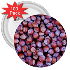 Hazelnuts Nuts Market Brown Nut 3  Buttons (100 Pack)  by Amaryn4rt