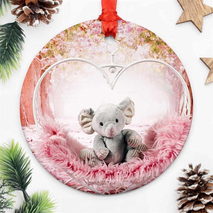 Elephant Heart Plush Vertical Toy Ornament (Round) 