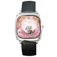 Elephant Heart Plush Vertical Toy Square Metal Watch